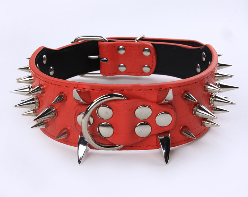 Spike Dog Collar, Large Spiked Dog Collars, Pu Leather Spike Studded Collar