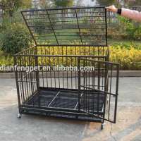 2 doors deluxe folding iron square tube heavy duty pet dog crates with wheels